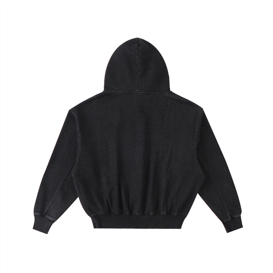 Simple frayed Embroidered Washed Fleece Hoodie