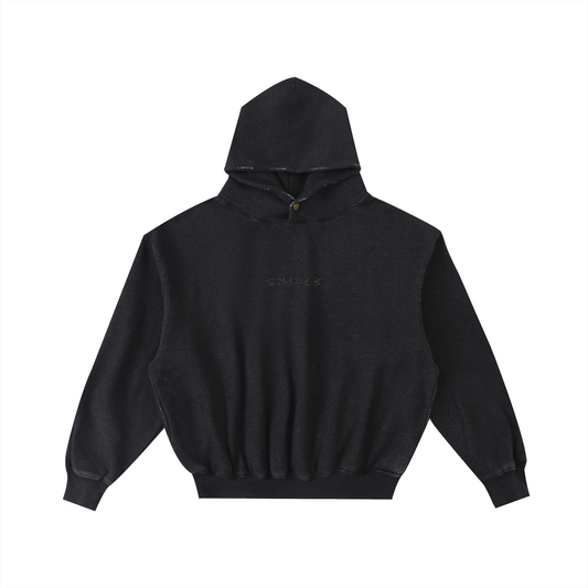 Simple frayed Embroidered Washed Fleece Hoodie