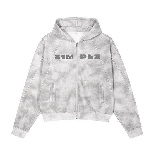 Dirty Washed Zip-Up Fleece Hoodie