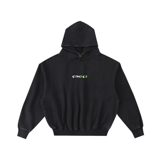 Simple frayed Embroidered Washed Fleece Hoodie